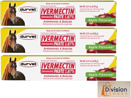 Ivermectin Paste Horse Wormer, 3 Pack, 6.08g Each, with Division Stores Magnet, Clear