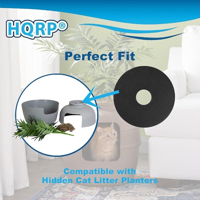 HQRP 4-Pack Activated Carbon Cat Litter Box Filters Compatible with Hidden Cat Litter Planters, Odor Reducing Charcoal Filters