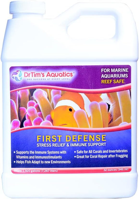 DrTim's Aquatics First Defense for Reef Aquariums – Stress Relief & Immune System Support with Vitamins Immunostimulants Fish Tanks - 32 oz.