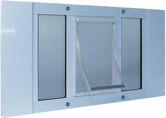 Ideal Pet Products Aluminum Sash Window Pet Door, Adjustable to Fit Window Widths from 27" to 32", Cat Flap 6-1/4” x 6-1/4” Flap Size