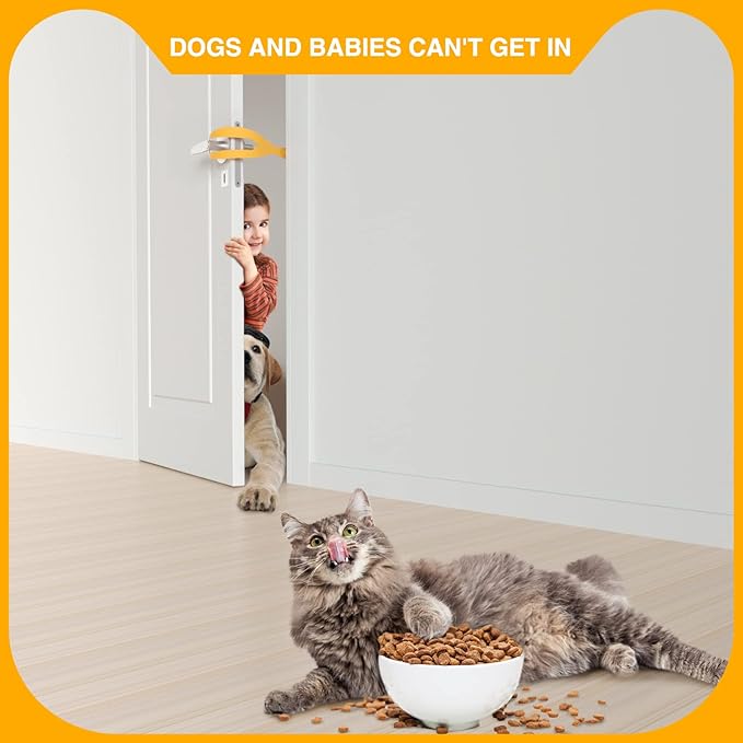 Cat Door Holder Latch Larger Adjustable Cat Door Alternative Fast Latch Strap Let Cats in and Keeps Dogs Out of Litter & Food and Safe Baby Proof No Measuring Easy to Install 3Pcs Yellow
