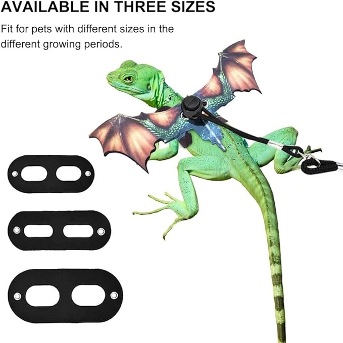 Bearded Dragon Leash, Adjustable Portable Reptile Leash with Cool Wings for Gecko, Bearded Dragon, Chameleon, Iguana, Hamster, Guinea Pig (S+M+L)