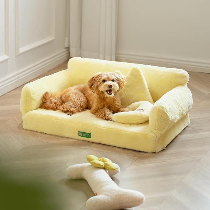 MEWOOFUN 34.6" Orthopedic Dog Bed Sofa for Small Medium Dogs, Egg- Foam Dog Couch with Removable Washable Cover and Non-Slip Bottom (Large, Yellow)