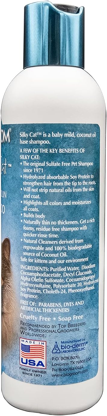 Bio-Groom Protein Lanolin Cat Shampoo – Tear-Free Pet Shampoo, Soy Protein, Cat Bathing Supplies, Residue-Free, Cruelty-Free, Made in USA, Tearless Cat Products – 8 fl oz 1-Pack