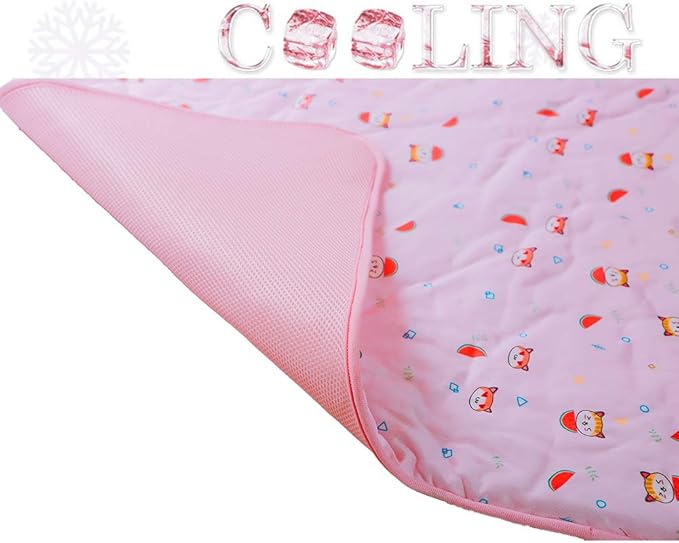 SEIS Dog Ice Pad Ice Silk Cats Kennel Mat Pet Cooling Pad Summer Cool Bamboo Mat Breathable Pad (Pink Cat, S