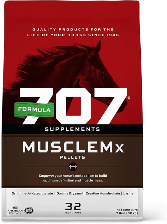 Formula 707 MuscleMx Equine Supplement, 3lb Bag – Conditioning Support and Muscle Builder for Horses with Lysine, Gamma Oryzanol, Creatine & OKG