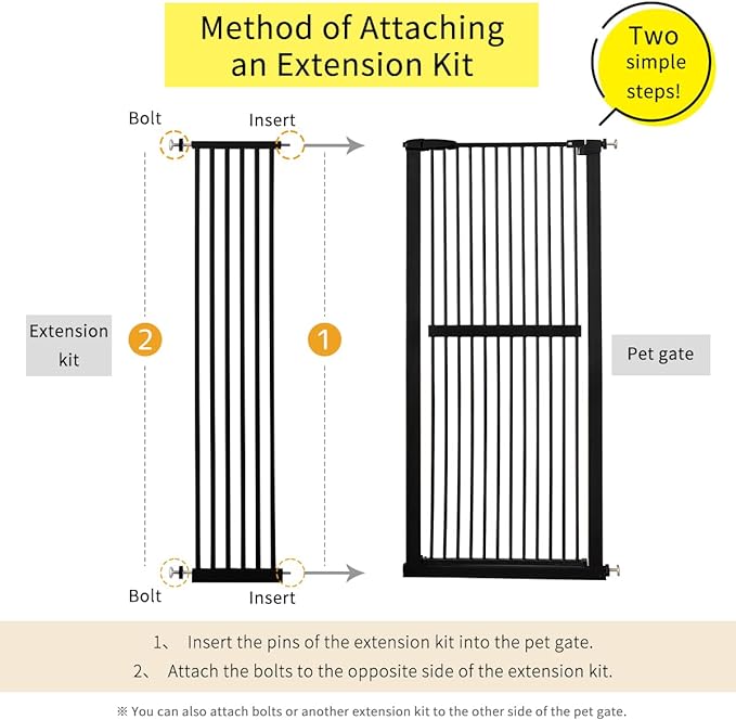 Extra Tall Pet Gate 55.12" High Pressure Mounted 12.60" Wide Extension kit 1.37" Gap (12.60", Black)