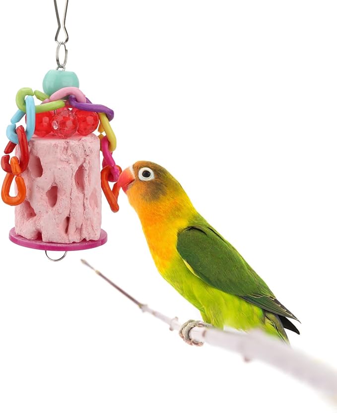 Hypeety Bird Chew Toy Calcium Teeth Grinding Chew Treats Toy for Hamster Bird Parrot African Grey Parakeets Cockatiels Conures Amazons Small Animal Cage Hanging 1pc Color Random