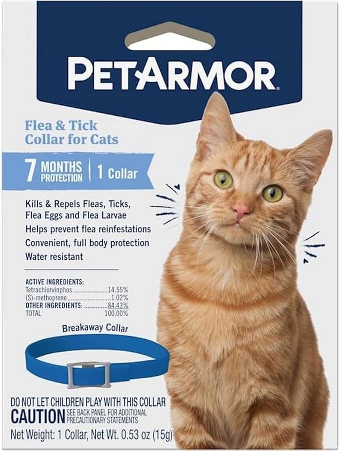 PetArmor Flea & Tick Collar for Cats, Kills Fleas & Ticks, Long Lasting Protection for 6 Months, Water Resistant, One Size Fits All, 1 Collar