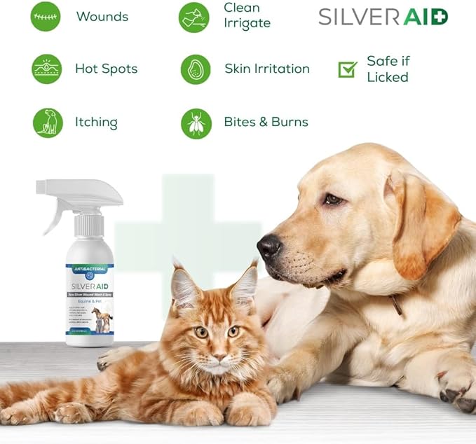 Wound & Skin Spray, Patented Colloidal Silver Spray, Hot Spot Treatment for Dogs, Cats, Horses, Relief of Itching, Irritations, Burns, Minor Cuts, Coat Care, Vet Recommended, Made in USA