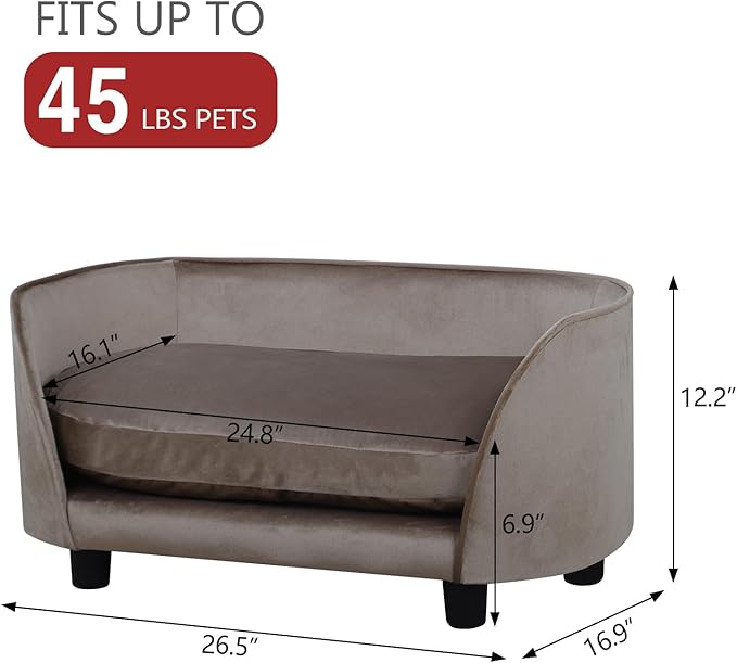 Dog Sofas and Chairs for Small Pet/Cat Sofa Chair with Velvet Fabric/Pet Sofa Bed with Comfortable Washable Cushion/Dog Bed for for Small Dog Rest Using (Brown)