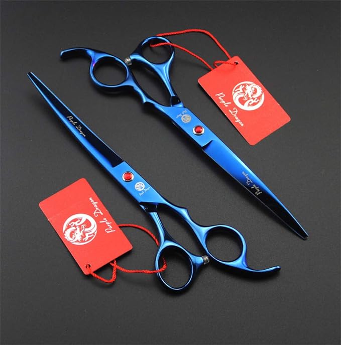 Purple Dragon Professional 7.0 inch 4PCS Pet Grooming Scissors Kit Japan Premium Steel Straight & Curved & Thinning Blade Dog Hair Cutting Shears Set with Case