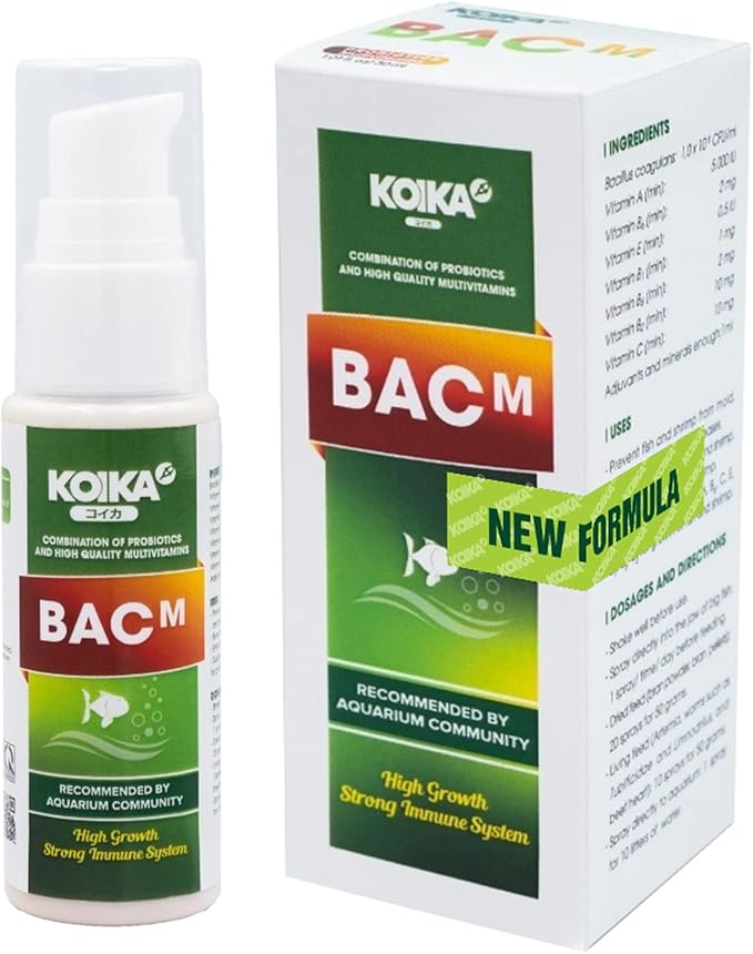 BACM Natural Color Enhancement for Fish, Combination of Probiotic & Multi-Vitamins for Aquarium A, B6, B2, Pleasant Smell (BACM (New Formula), 30ml)
