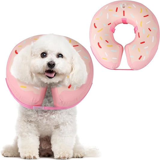 Waterproof Inflatable Dog Cone,Adjustable Recovery Collar for Dogs After Surgery,Prevent from Biting & Scratching,Not Block Vision (Donut Pink S)