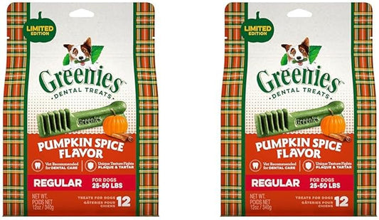 Greenies Pumpkin Spice Flavor Regular Size, Veterinarian-Recommended for Dental Care, Dog Treat Chews, Limited Edition, 12 oz., Pack of 24