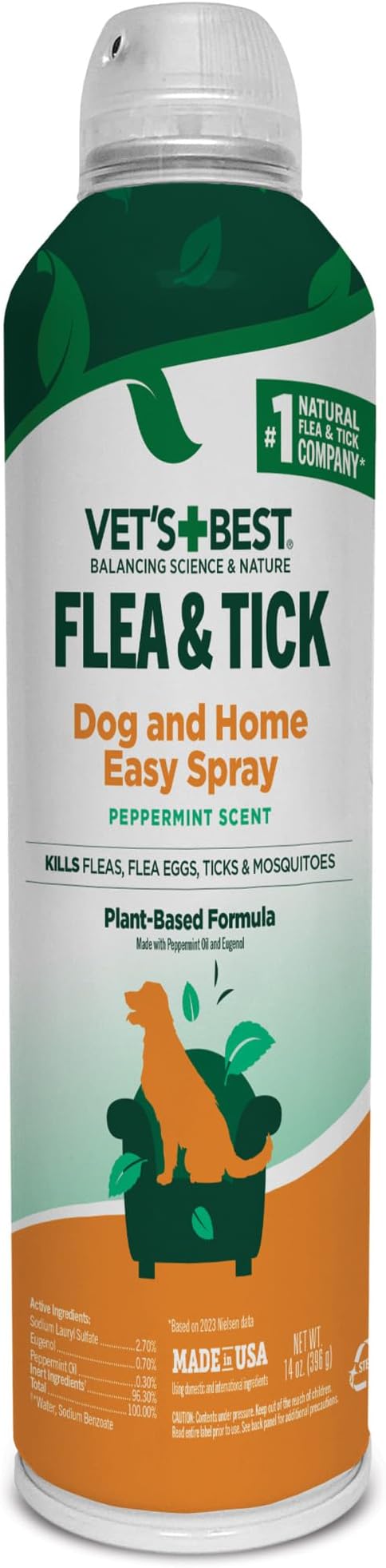 Vet's Best Flea and Tick Home Spray - Dog Flea and Tick Treatment for Home - Plant-Based Formula - Certified Natural Oils - 14 oz