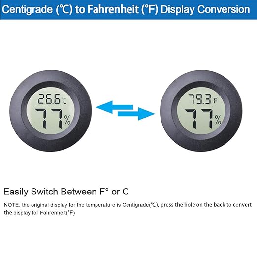 Veanic 2-Pack Mini Digital Round Hygrometer Thermometer Gauge with Probe Indoor Outdoor LCD Display Temperature Humidity Meter for Incubator Reptile Plant Terrarium Guitar Case