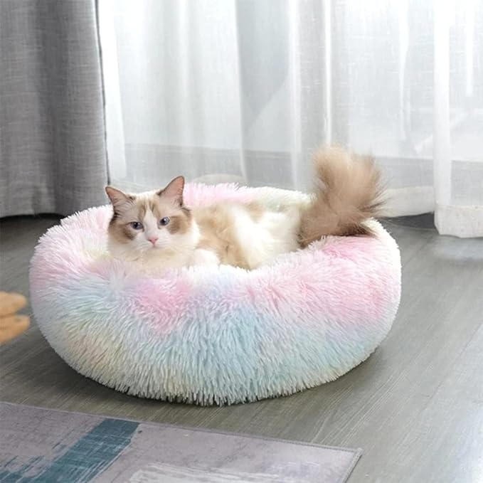 Cat Beds for Indoor Cats - Cat Bed Washable 20/24 inches, Dog Beds for Small Medium Dogs, Anti Anxiety Round Fluffy Plush Faux Fur Cat Bed,Thick Bottom Keep Pets Off The Cold Tile