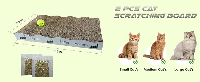 Cat Scratcher – 2 Pack Cat Scratching Board with Ball Toy & Catnip, Recycle Cat Scratching Post for Kitty, Cat Scratch Furniture Protector, Cat Scratching Pads for Playing & Sleeping