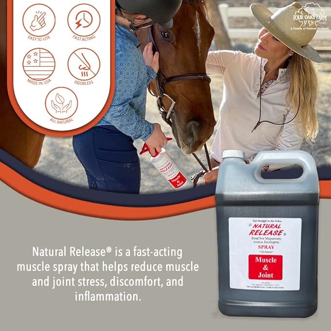 Natural Release Muscle Spray Treatment - Horse Liniment for Sore Muscles, Joint Pain, Tendon & Inflammation Relief - Easy to Use, Fast Acting, Alcohol & Menthol Free (1 Gal)