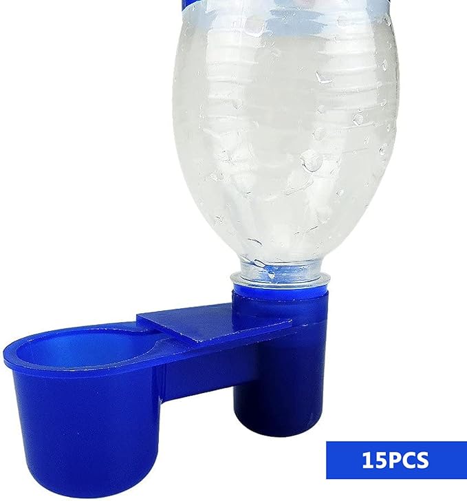 15pcs Automatic Bird Drinker Cups Water Bottl Plastic Pigeon Water Bottle Feeder for Quail Dove Chicken Cage (Blue)