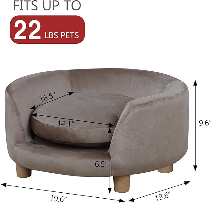 Dog Sofas and Chairs for Small Pet/Dog Sofa Chair with Soft Velvet Fabric / /Wooden Frame Cat Sofa Chair/Dog Sofa Bed with Washable Cushion for Small Dog Rest Using (brown)