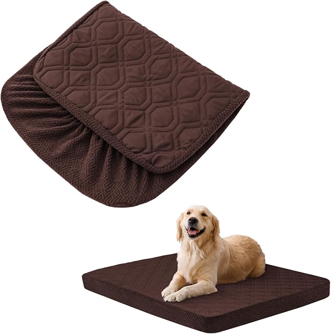 Dog Bed Covers Replacement Washable - Waterproof Dog Bed Covers Quilted, Water Absorbable Pet Puppy Bed Cover for Dog Cat, Cover Only 40Lx50Wx6H Inches Brown