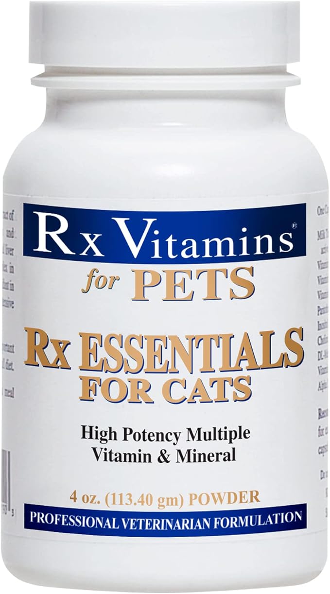 Rx Vitamins Essentials for Cats - Vitamin & Mineral Multivitamin Supplement - Add to Wet or Dry Cat Food - Powder 4 oz