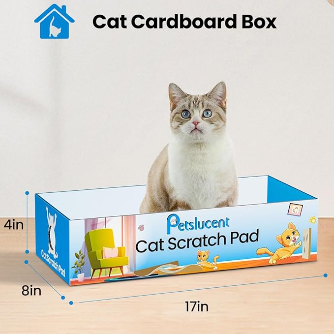 Petslucent Cat Scratching Board - 4PCS Cat Scratcher with Box, Large Size Cat Scratching Pad Easy for Cats to Scratch, Corrugated Cardboard Cat Scratchers Lounge for Indoor Kitty to Rest and Play
