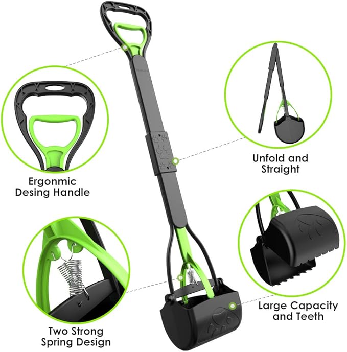 33" Long Handle Portable Pet Pooper Scooper for Large and Small Dogs,High Strength Material and Durable Spring,Great for Lawns, Grass, Dirt, Gravel