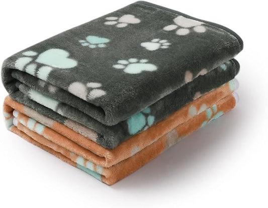 Luciphia 1 Pack 2 Pet Blankets for Dogs Cats, Fleece Print Dog Cat Blankets for Small Medium Large Puppy Kitten, Paw Grey Brown Small (23x16 inch)