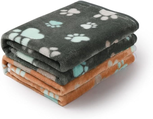 Luciphia 1 Pack 2 Pet Blankets for Dogs Cats, Fleece Print Dog Cat Blankets for Small Medium Large Puppy Kitten, Paw Grey Brown Large(41x31 inch)