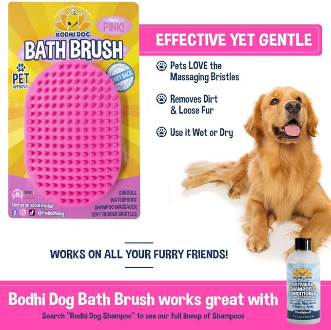 Bodhi Dog Shampoo Brush | Pet Shower & Bath Supplies for Cats & Dogs Grooming | Long & Short Hair Dog Scrubber | Professional Quality Dog Wash Brush