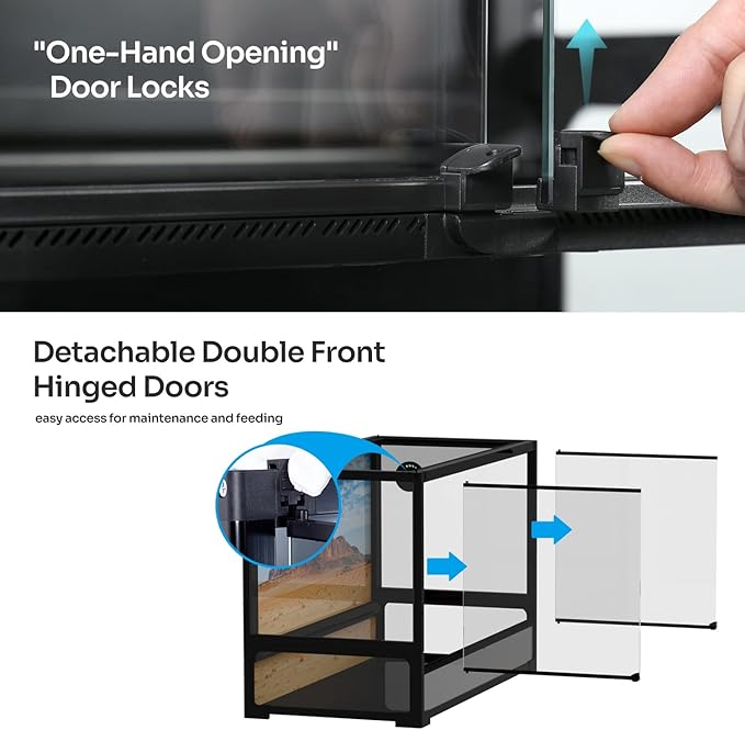REPTI ZOO 85 Gallon Tempered Glass Reptile Terrarium, 48" x 24" x 18" Easy Folding & Detaching Reptile Habitat Tank with One-hand Opening Door & Blacked-out Back and Screen Ventilation
