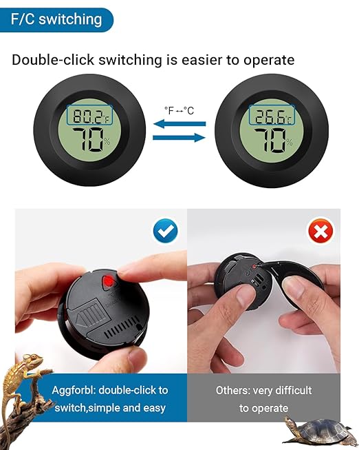 Reptile Tank Thermometer 2PCS Reptile Thermometer, for for Bearded Dragon, Jumping Spider, Leopard Gecko, Hermit Crab, Gecko, Ball Python, Lizard Aggforbl Black