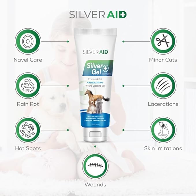 Hot Spot Treament for Dogs, Colloidal Silver Gel Wound Care for Dogs, Cats, Horses, Relief of Rashes, Irritations, Itch, Bites, Burns, Scratches, Minor Cuts, Coat Care, Vet Recommended, Made in USA