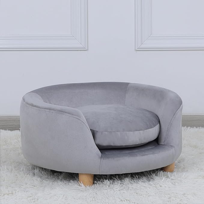 Dog Sofas and Chairs for Small Pet/Dog Sofa Chair with Soft Velvet Fabric / /Wooden Frame Cat Sofa Chair/Dog Sofa Bed with Washable Cushion for Small Dog Rest Using (grey)