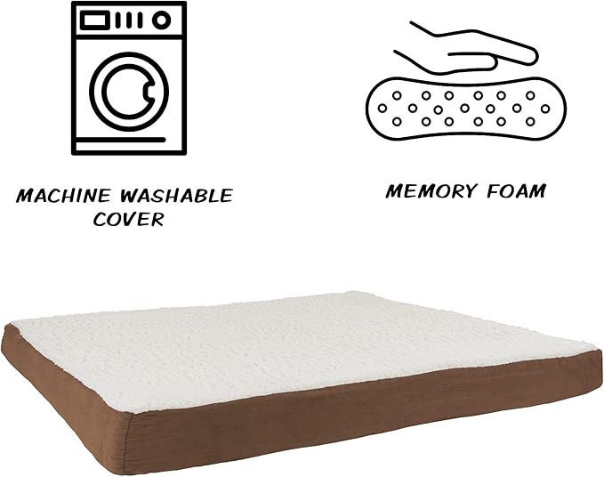 PETMAKER Orthopedic Dog Bed ? 2-Layer Memory Foam Dog Bed with Machine Washable Sherpa Cover ? 44x35 Dog Bed for Large Dogs up to 100lbs (Brown)