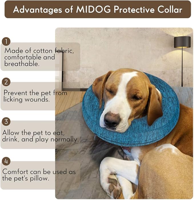 MIDOG Dog Cone Collar, Inflatable Dog Neck Donut Collar Alternative After Surgery, Soft Protective Recovery Cone for Small Medium Large Dogs and Cats Puppies - Alternative E Collar (Blue, XS)