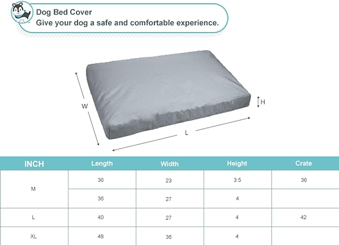 Explore Land Scratch Resistance Dog Bed Cover Canvas Washable Dog Crate Pad Replacement Cover, 40Lx27Wx4H inch, Charcoal