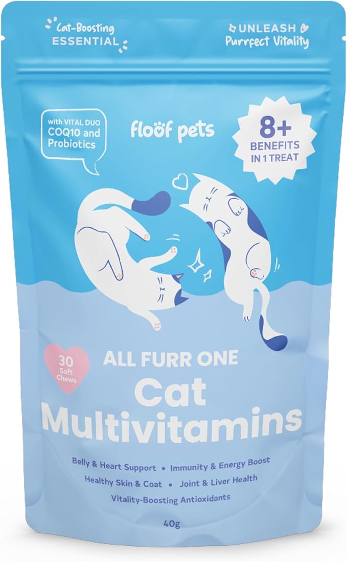 8 in 1 Cat Multivitamin Treats - 30 Chews - Vitamin Supplement Treats with Probiotics for Comprehensive Feline Health - Formulated with Alaskan Salmon Oil, Glucosamine, and CoQ10