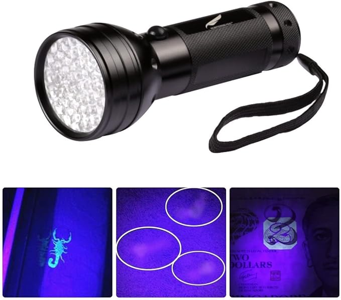 UV Flashlight Black Light, Handheld Blacklight Flashlights 51 Led 395 nm Light Torch Detector for Dog Pet Urine Stains, Bed Bugs and Scorpions (One Black, 51-LEDs UV Flashlight)