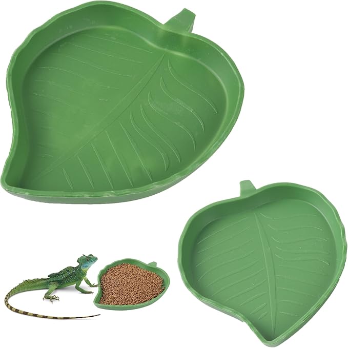 CalPalmy 2 Pack Reptile Water and Food Bowls, Leaf Food Bowl Plate Water Dish for Lizards, Young Bearded Dragons, Small Snakes and More Reptiles