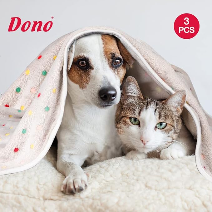 Dono 1 Pack 3 Dog Blankets, Soft Fluffy Fleece Pet Blanket Warm Sleep Mat Paw Print Design Puppy Kitten Throw Blanket Doggy Mat, Blanket for Dogs