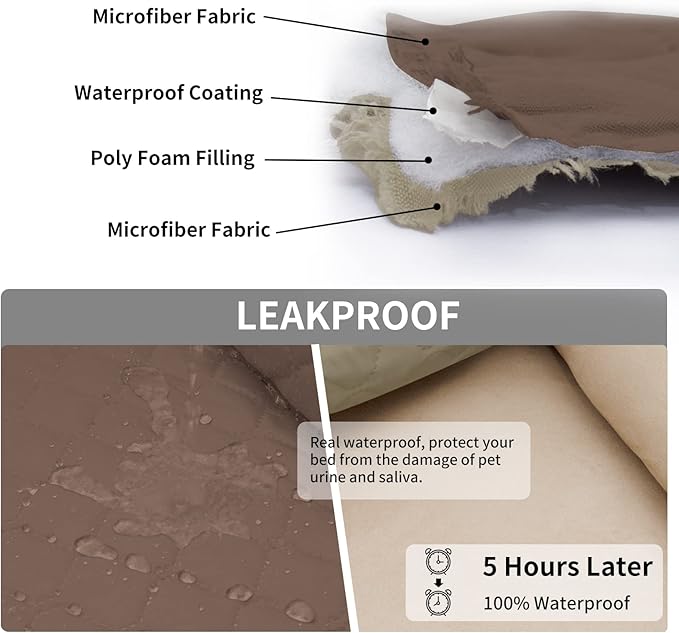 Easy-Going 100% Waterproof Dog Bed Cover Reversible Leak Proof Couch Cover Washable Sofa Cover Furniture Protector Blanket for Pets Kids Children Dog Cat (96x90 Inch, Brown/Beige)