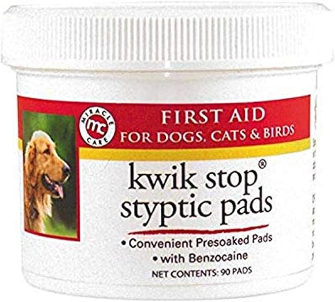 Kwik Stop Styptic Pads For Dogs, Cats, and Birds, Fast-Acting Blood Stop Pads For Pets, Quick Stop Bleeding Pads For Dog Nail Clipping, Minor Cuts, Grooming, 90 count