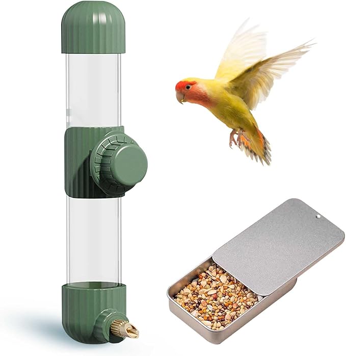 7.76 Oz Automatic Birds Water Dispenser Parrots Drinker Waterer Bird Drinking Water Bottle Hanging Cage Accessory for Cockatiel Conure Lovebird Macaw (Green)