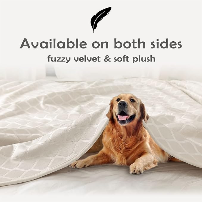 fuguitex Waterproof Dog Blanket Bed Cover Dog Crystal Velvet Moroccan Fuzzy Cozy Plush Pet Blanket Throw Blanket for Couch Sofa(68 * 82 inch, Cream+Sand)