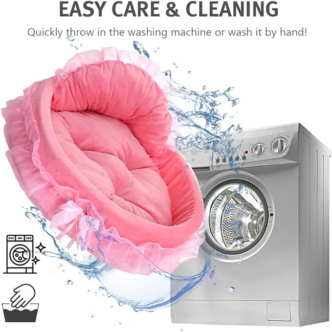 pawstrip Pink Dog Bed Washable Princess Cat Couch Soft Plush Pet Sofa Nest Mat Snuggle Kitten Puppy Cave Beds Cute Cozy Kitten Doggy Kennel Cushion Small Medium Dogs Cats Sleeping Pad (S, Pink)