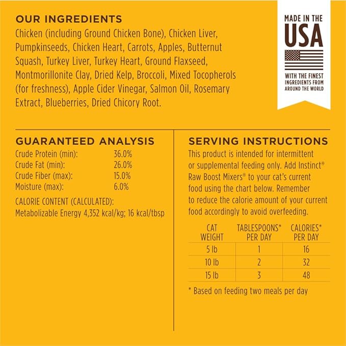 Instinct Raw Boost Mixers Freeze Dried Raw Cat Food Topper, Grain Free Cat Food Topper 6 Ounce (Pack of 1)